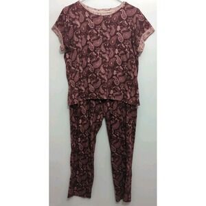 Ladies' Lucky Brand 3 Piece Pajama Set Burgundy Paisley Size Small
